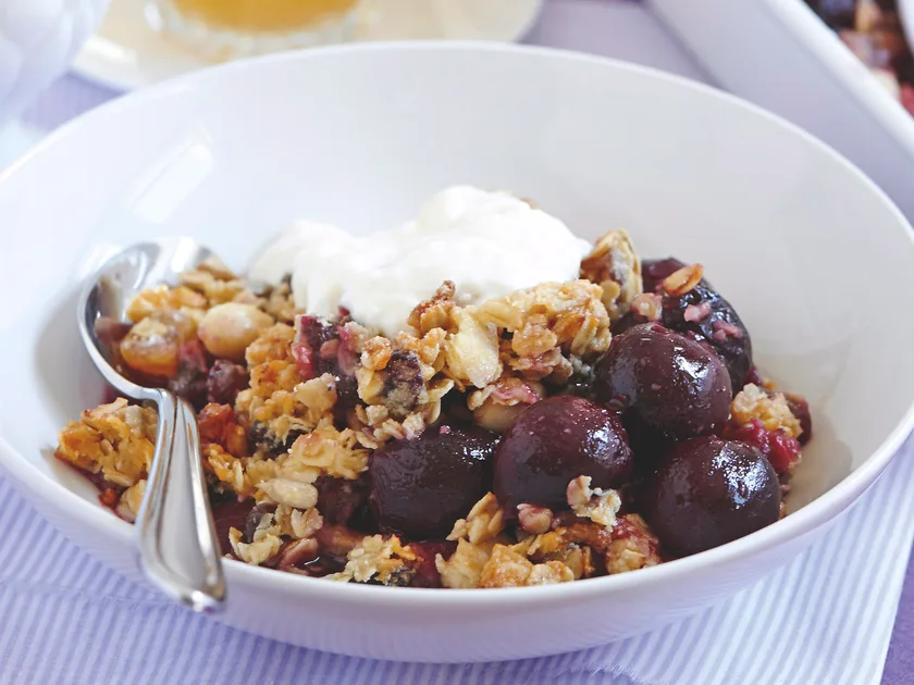 Plum and honey muesli crumble