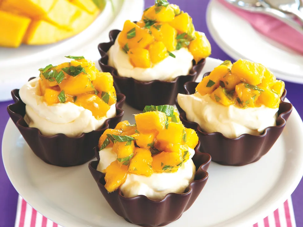 Chocolate Cups with Mango Salsa