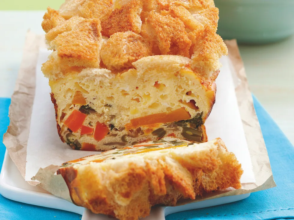 Cheesy Frittata with Crouton Topping