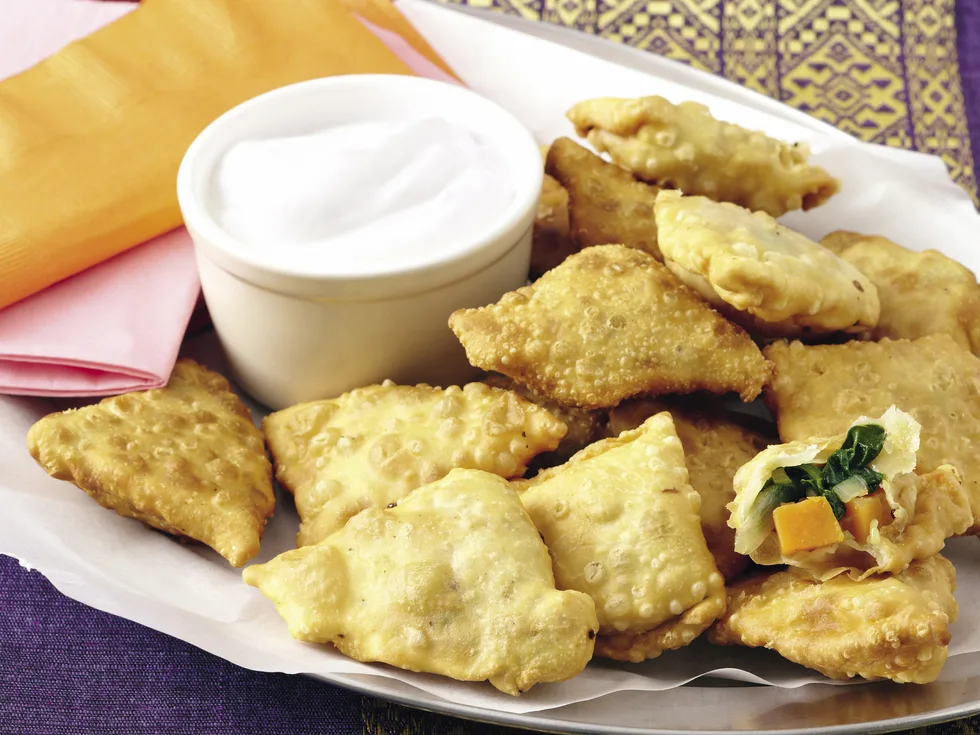 Kumara, Spinach and Pea Samosas