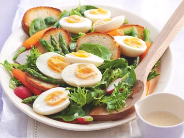 Pickled Eggs with Garlic Crouton Salad