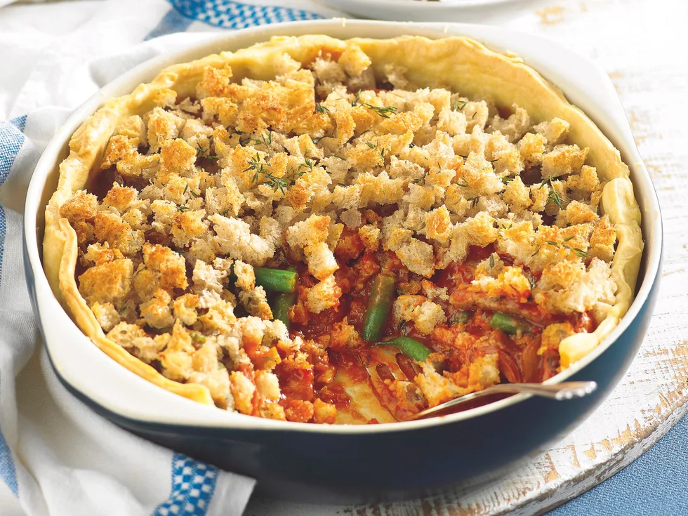 Make-ahead pies - Crouton topped beef and chorizo pie