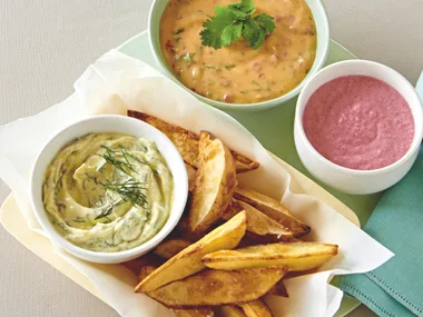Wedges with a trio of dips
