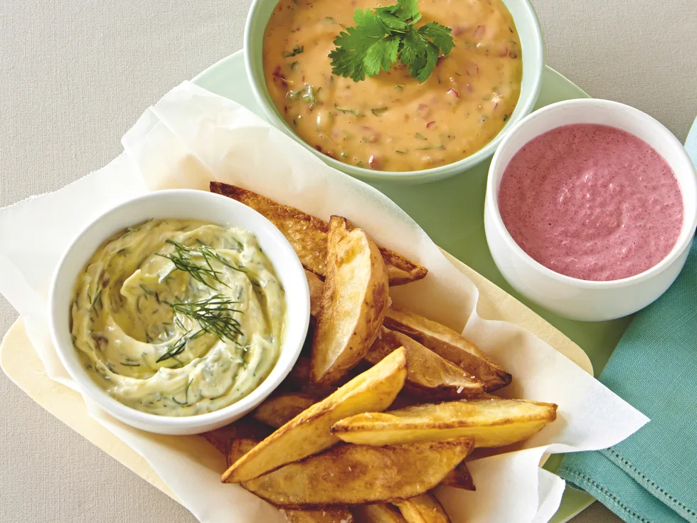Wedges with a trio of dips