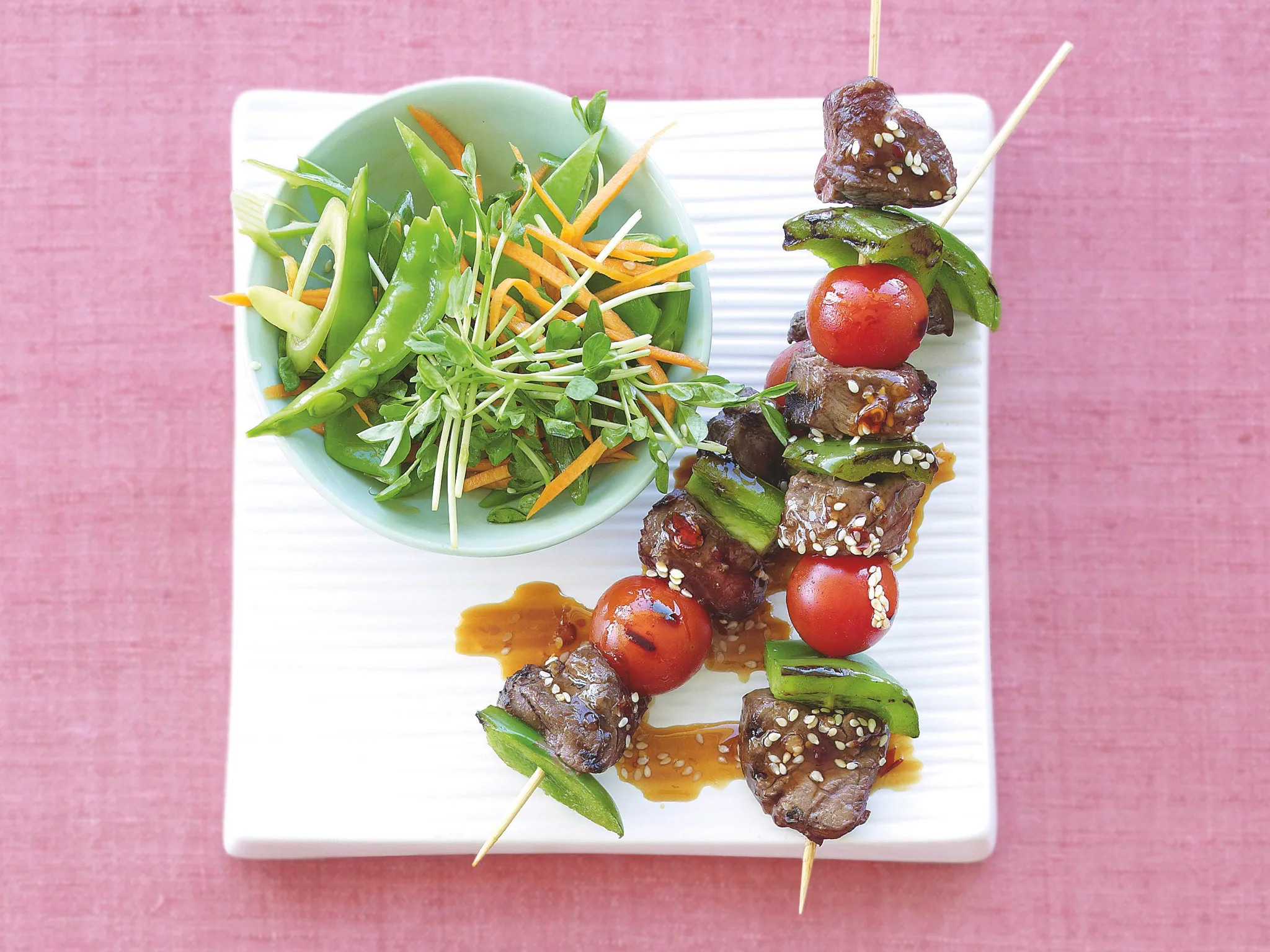 Sweet chilli and sesame beef skewers