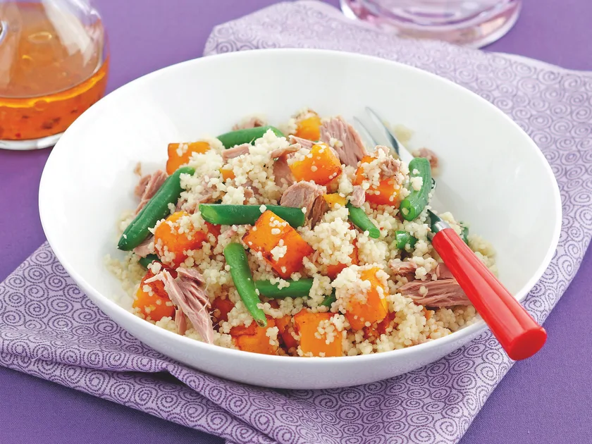 Couscous with tuna, pumpkin and beans