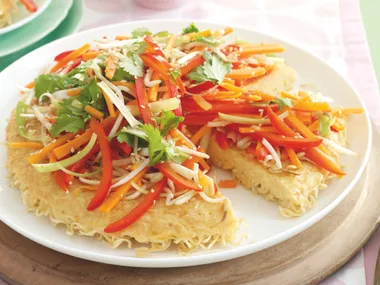 Noodle Cake with Sesame Vegies