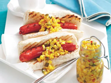 Hot Dogs with Pickled Corn and Chilli