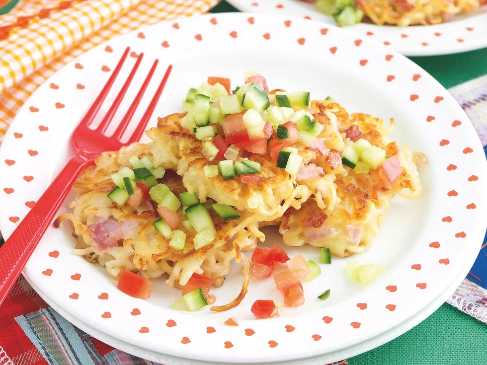 Ham and Cheese Noodle Cakes