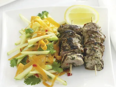 Chilli Pork Skewers with Apple Slaw