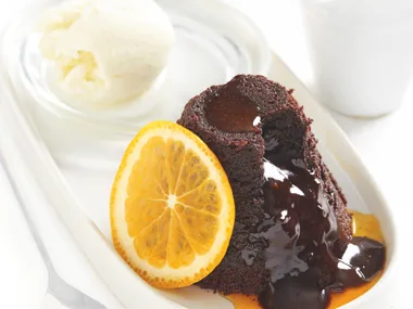 Chocolate Fondant with Orange Cardamom Syrup