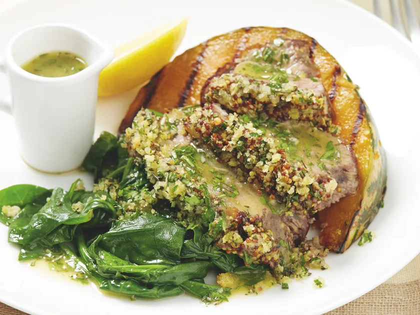 Herb crusted lamb with pumpkin