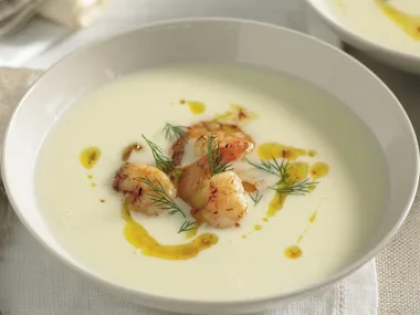 Parsnip Soup with Saffron Prawns