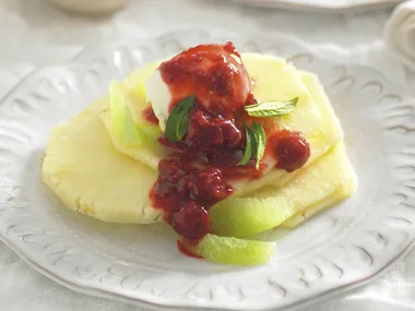 Pineapple Salad with Lime and Raspberry Coulis