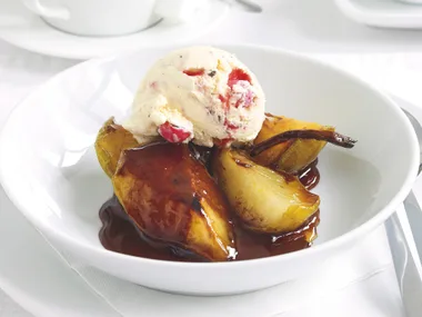 Toffee Pears with Choc Orange Ice-cream