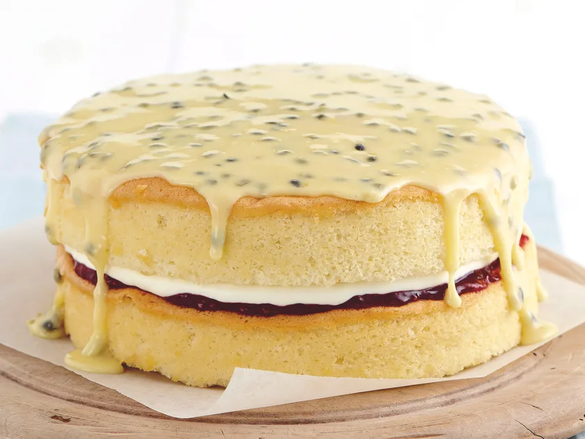 Passionfruit sponge cake with jam and cream filling recipe