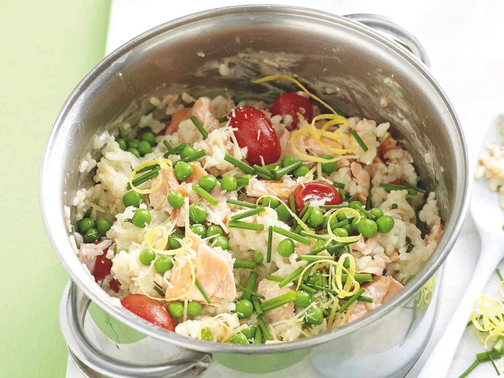Salmon, Pea and Cherry Tomato Risotto