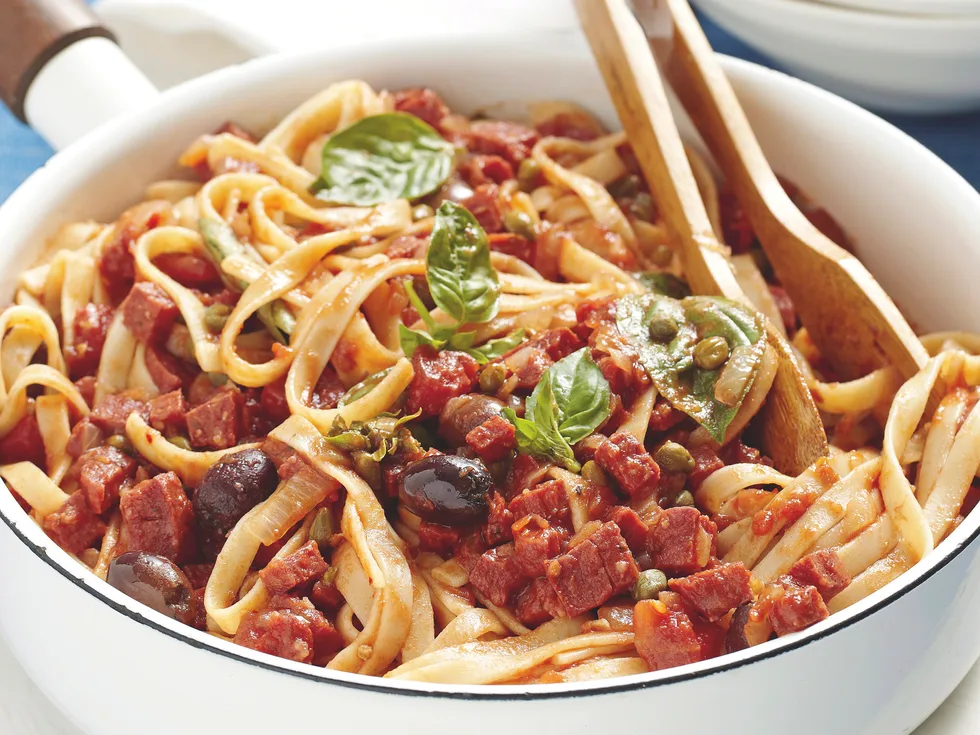 Puttanesca Salami Sauce with Fettuccine