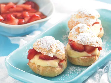 Strawberry and Vanilla Custard Profiteroles