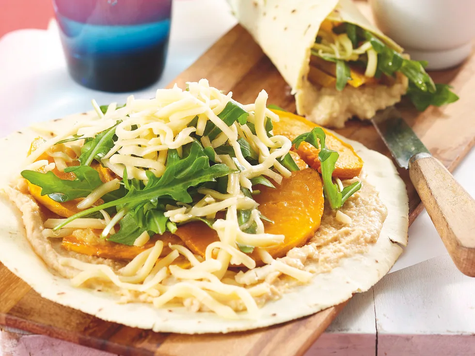 Roast Pumpkin and Hummus Wraps