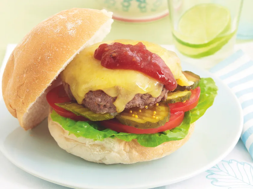 Double cheese and beef burger