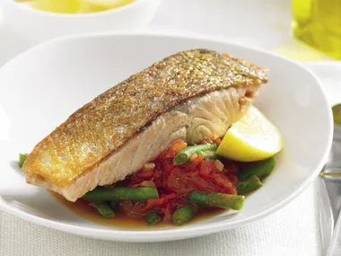 Crisp Salmon with Braised Beans