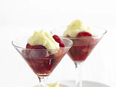 White Chocolate Cheese with Brandy Strawberries