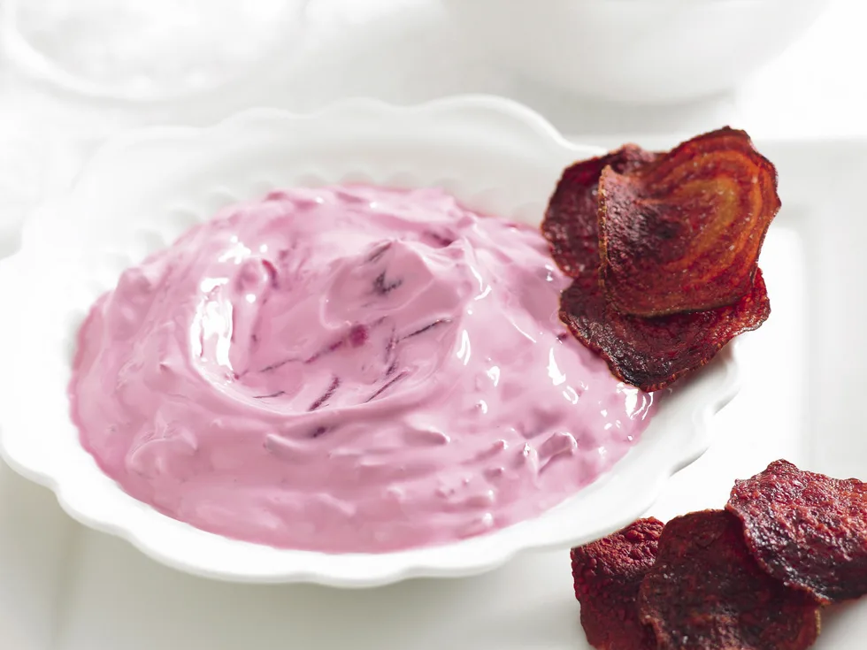 Beetroot Tzatziki with Beetroot Crisps