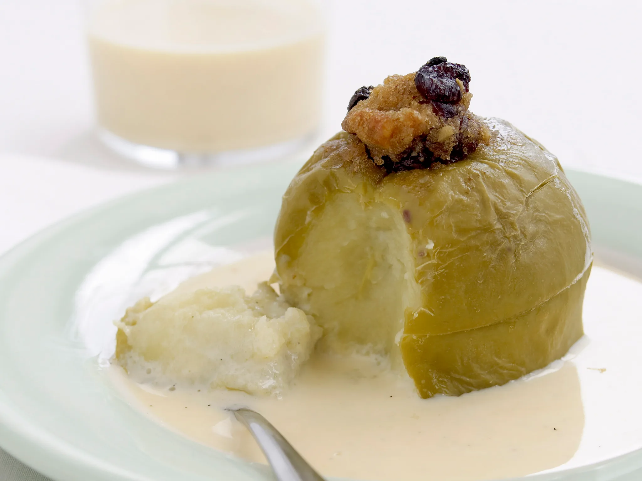 Baked stuffed apples with creme anglaise