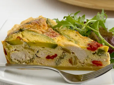 avocado, chicken and char-grilled capsicum quiche