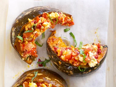 baked pumpkin with basil and fetta