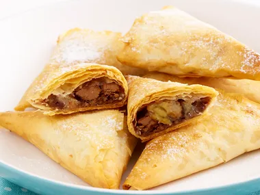 banana, chocolate and pecan puffs