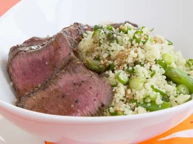 barbecued lamb backstraps with roast asparagus couscous