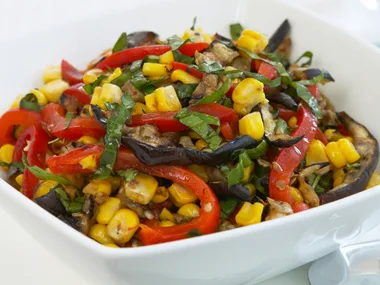 barbecued corn, capsicum and eggplant