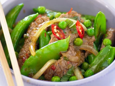 beef and mixed pea stir-fry