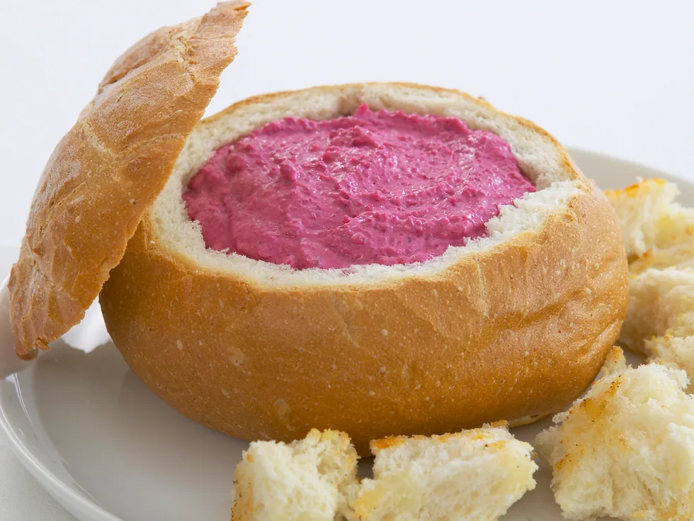 beetroot dip in a cob