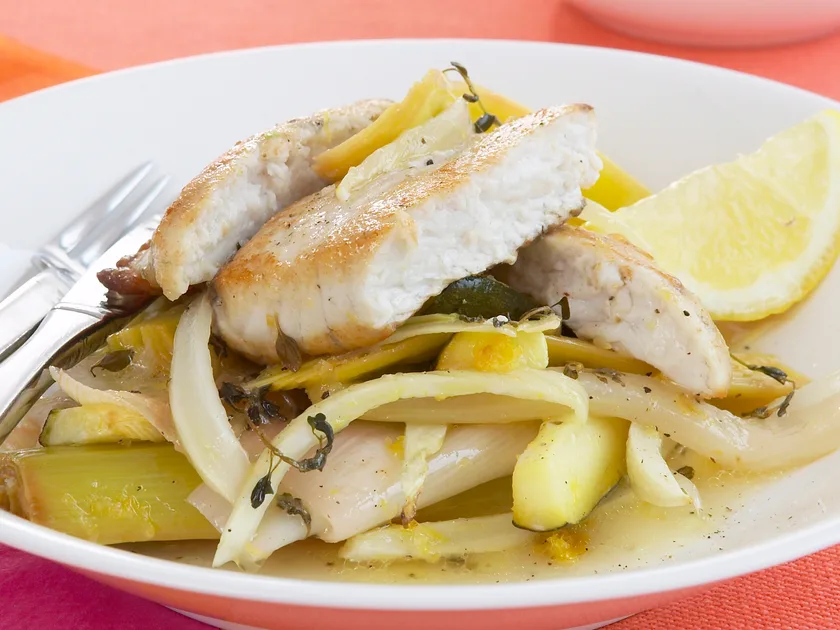 Blue eye with fennel and leek