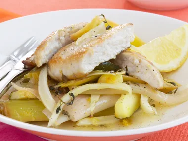 blue eye with fennel and leek