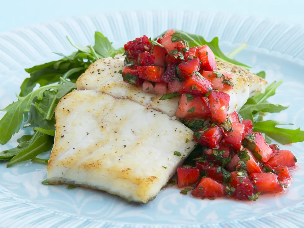 blue eye with strawberry salsa