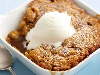 caramel and macadamia self-saucing puddings