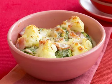 cauliflower, broccoli and ham gratin