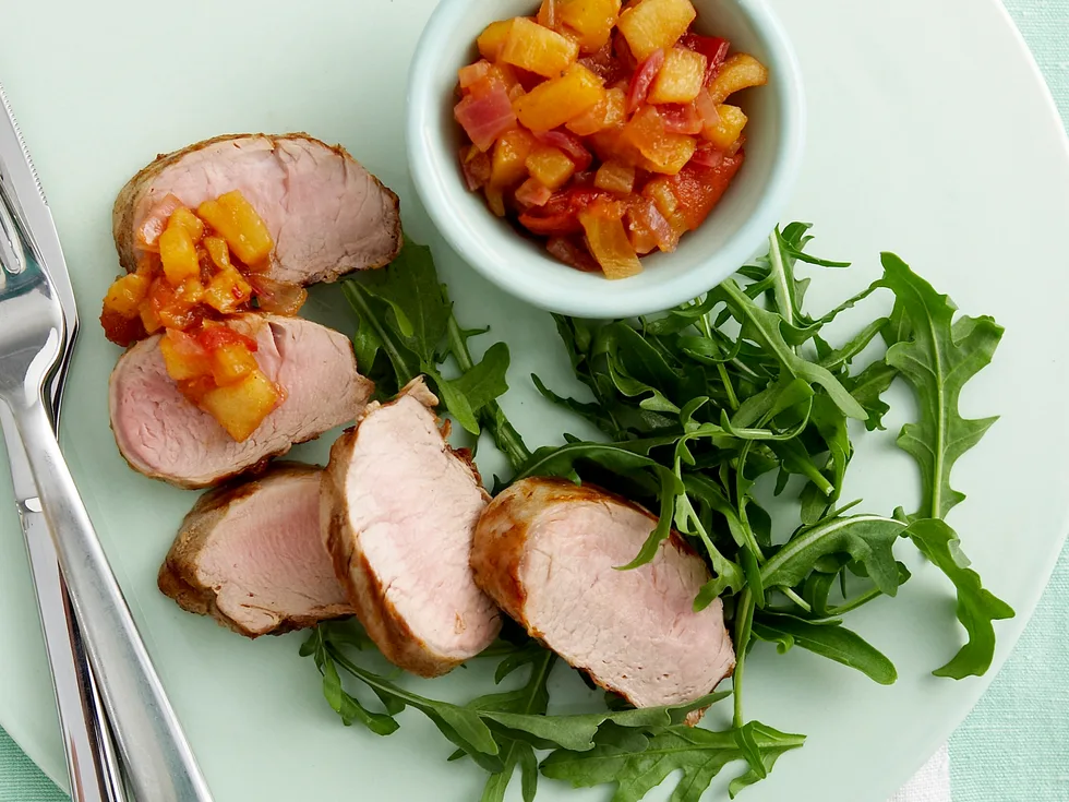 char-grilled pork fillet with pineapple relish