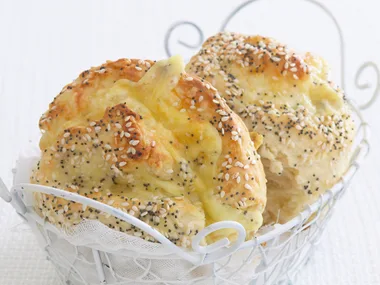 cheese and sesame damper scrolls