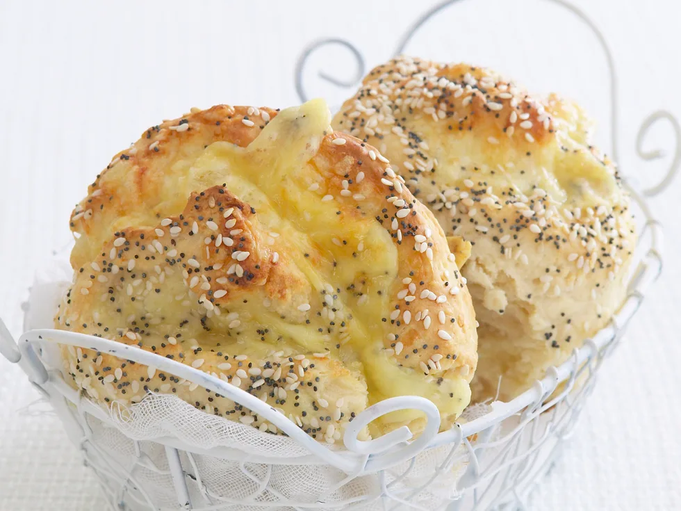 cheese and sesame damper scrolls