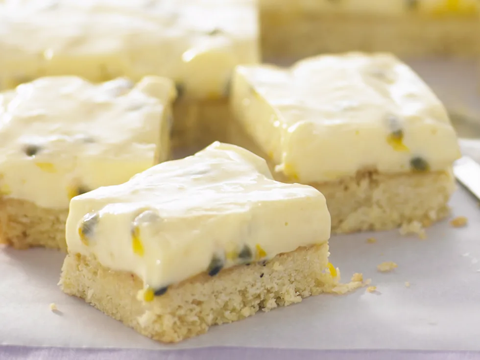 Cheesy passionfruit slice