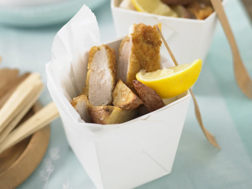 chicken schnitzel in a box