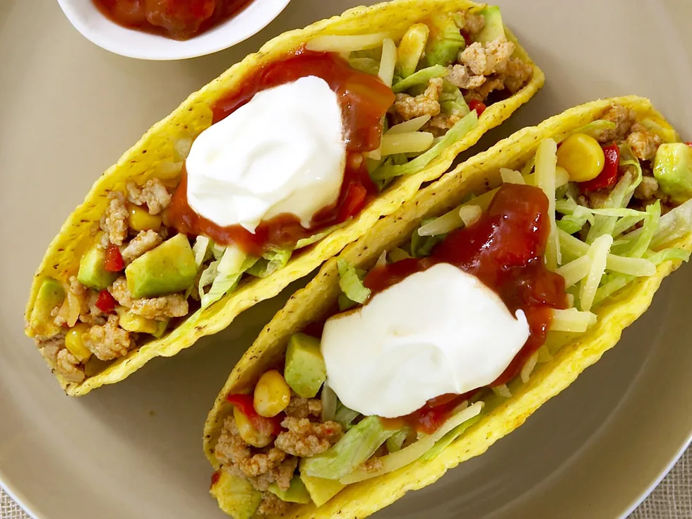 chicken, corn and avocado tacos