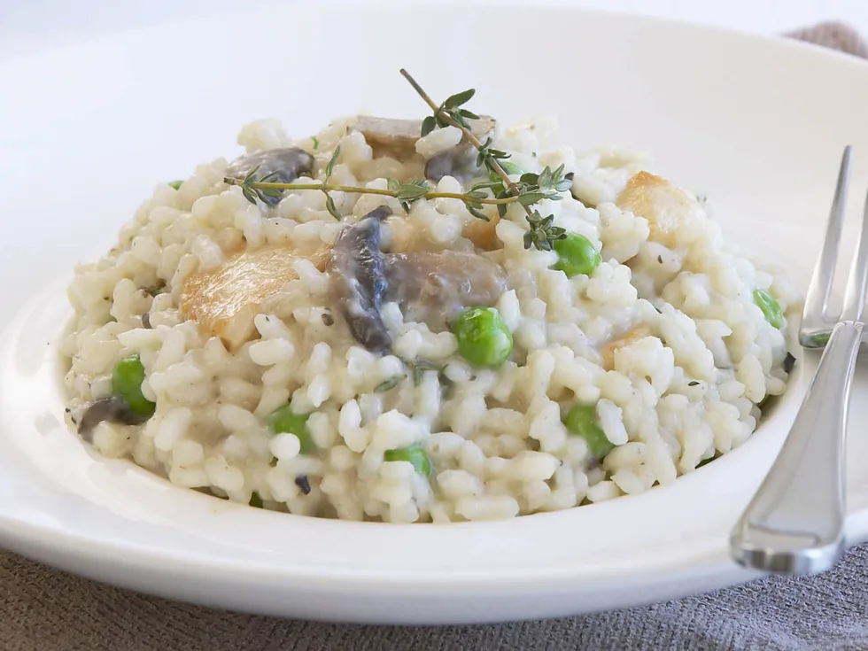 chicken, mushroom and pea risotto