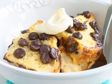 Choc-chip bread and butter pudding