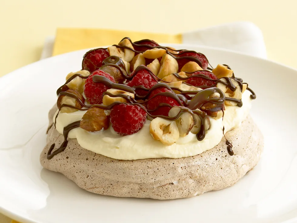 Chocolate and hazelnut pavlovas
